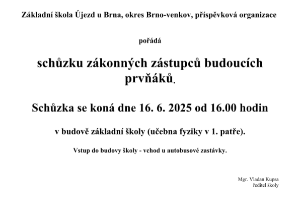 Schůzka zákonných zástupců budoucích prvňáků