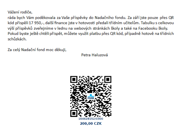 Nadační fond - informace pro rodiče